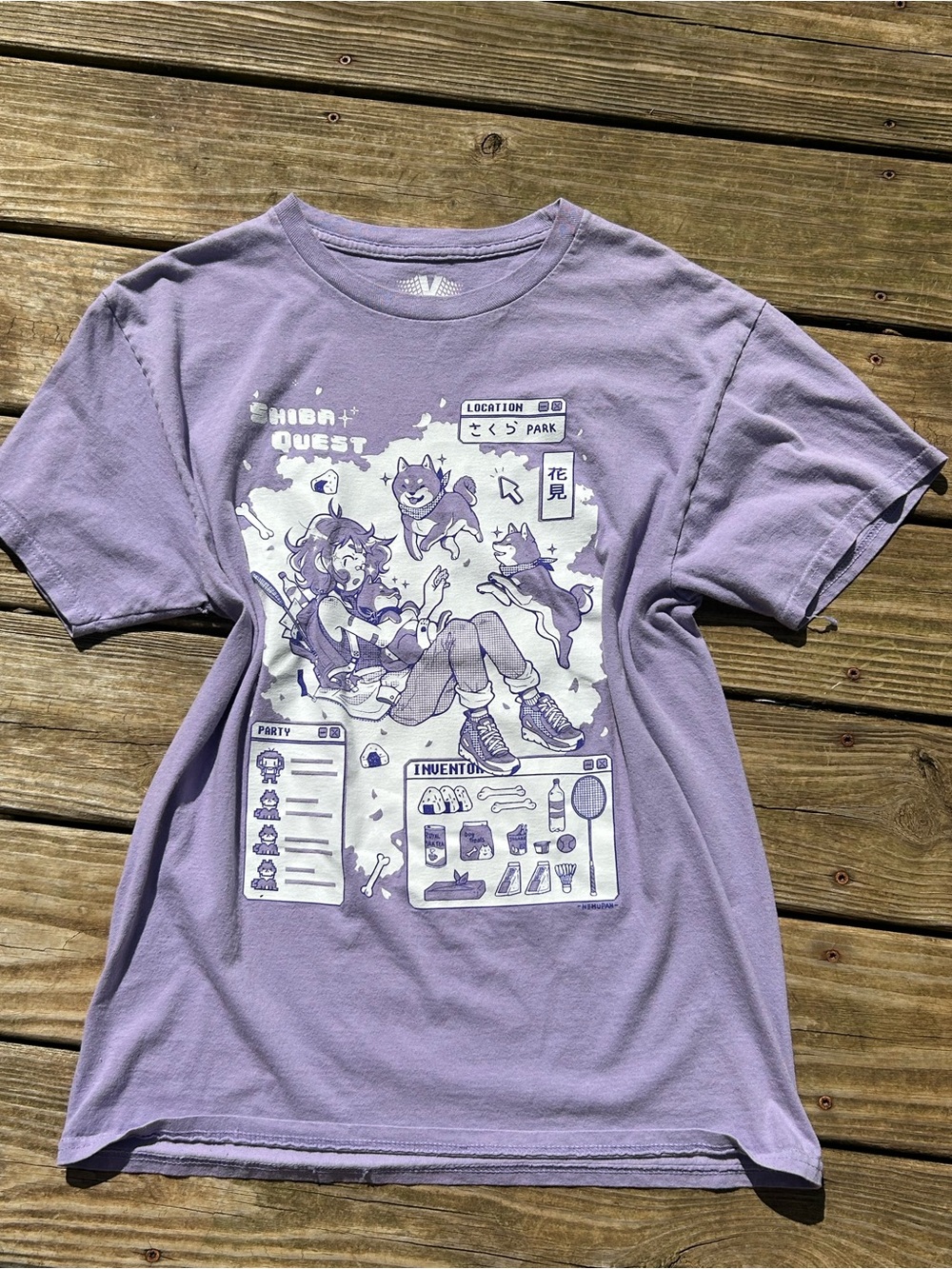 Hot Topic Lavender Graphic Tee with White Anime Shiba Print